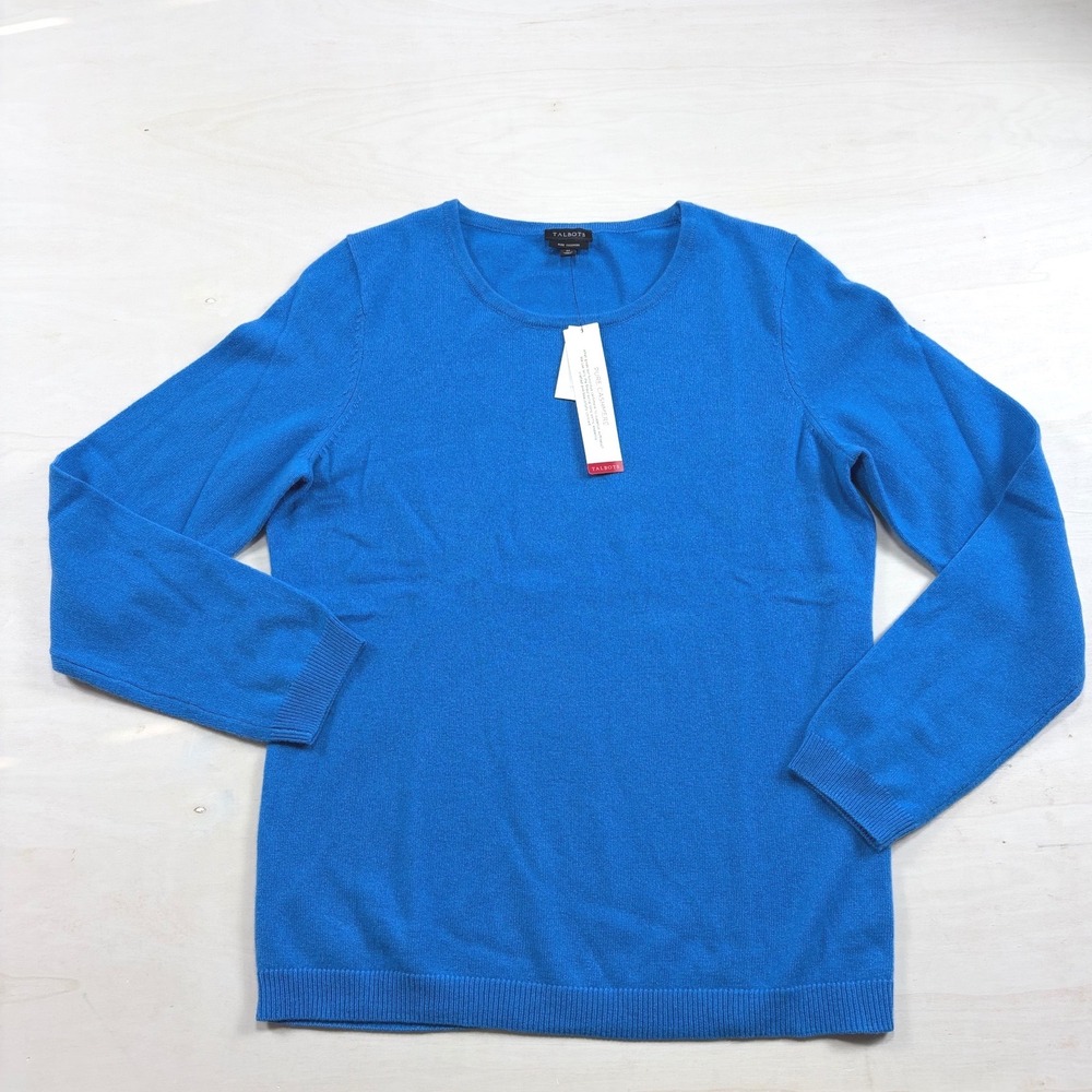 Talbots Pure Cashmere Crewneck Sweater Cobalt Blue Long Sleeve NWT Size M